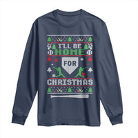 Baseball Ugly Christmas Long Sleeve Shirt I'll Be Home For Xmas - Wonder Print Shop