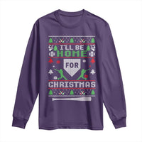 Baseball Ugly Christmas Long Sleeve Shirt I'll Be Home For Xmas - Wonder Print Shop