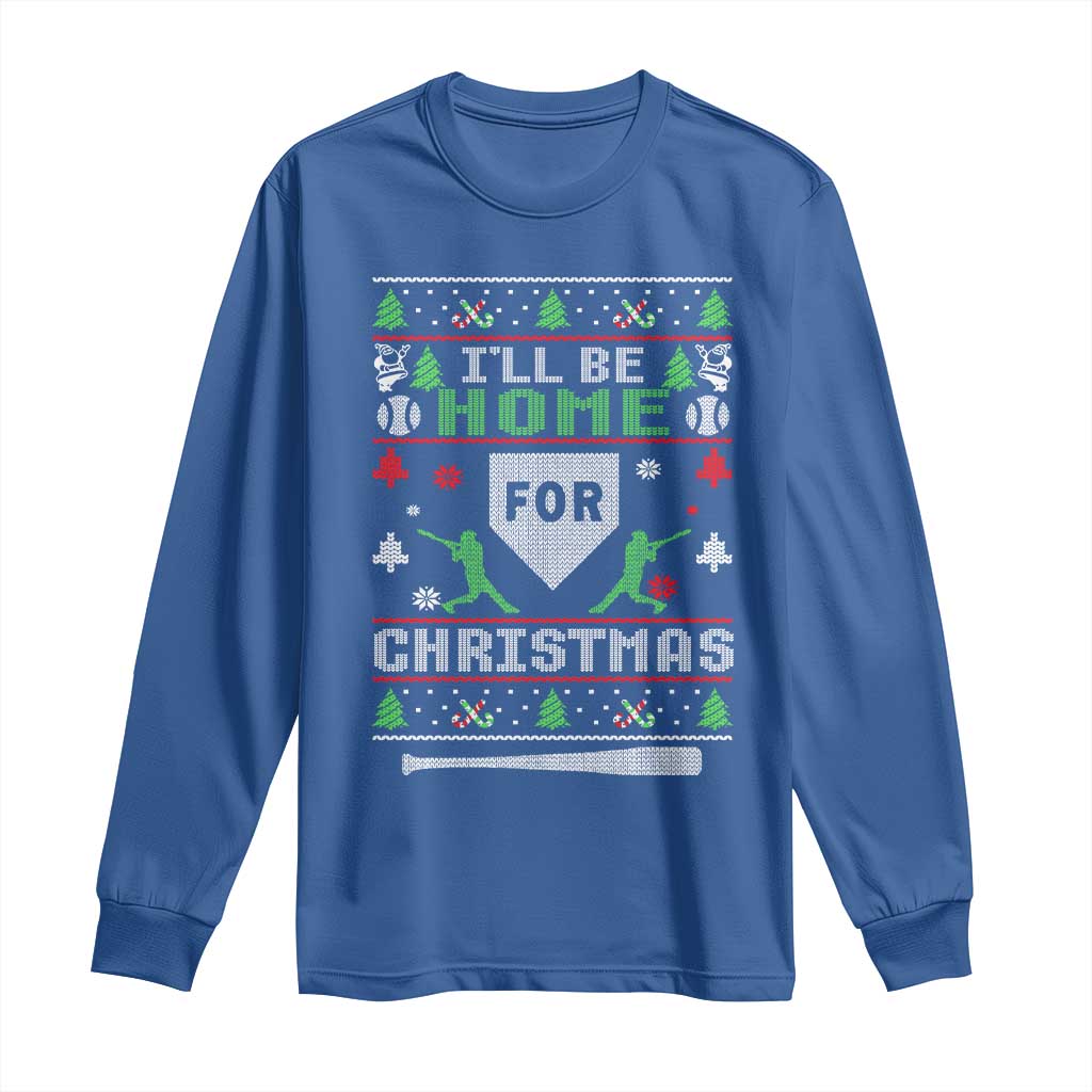 Baseball Ugly Christmas Long Sleeve Shirt I'll Be Home For Xmas - Wonder Print Shop
