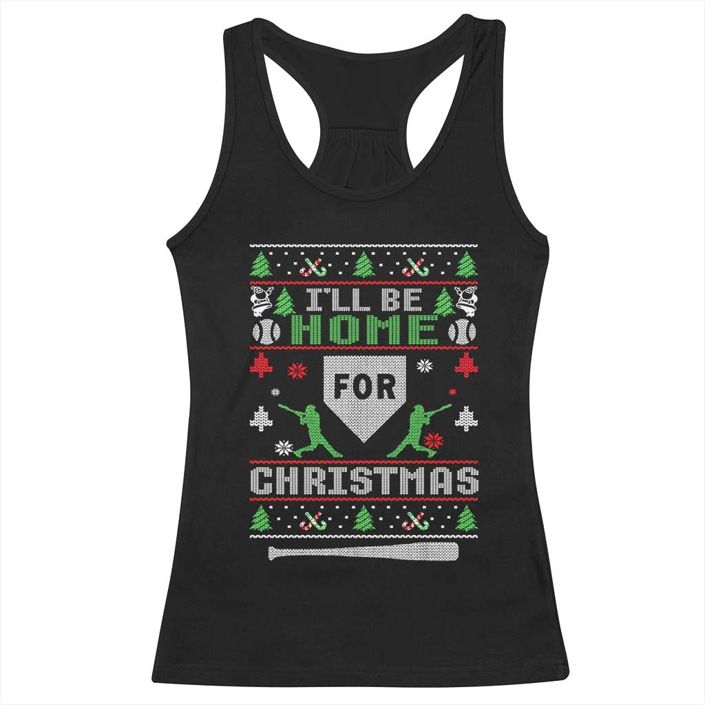 Baseball Ugly Christmas Racerback Tank Top I'll Be Home For Xmas - Wonder Print Shop