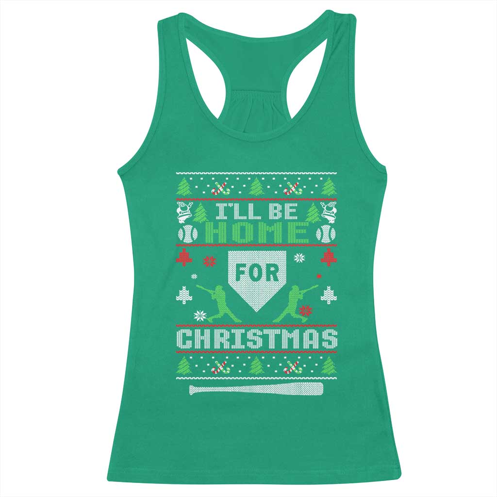 Baseball Ugly Christmas Racerback Tank Top I'll Be Home For Xmas - Wonder Print Shop