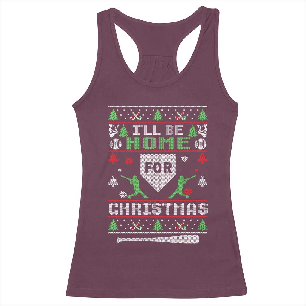 Baseball Ugly Christmas Racerback Tank Top I'll Be Home For Xmas - Wonder Print Shop