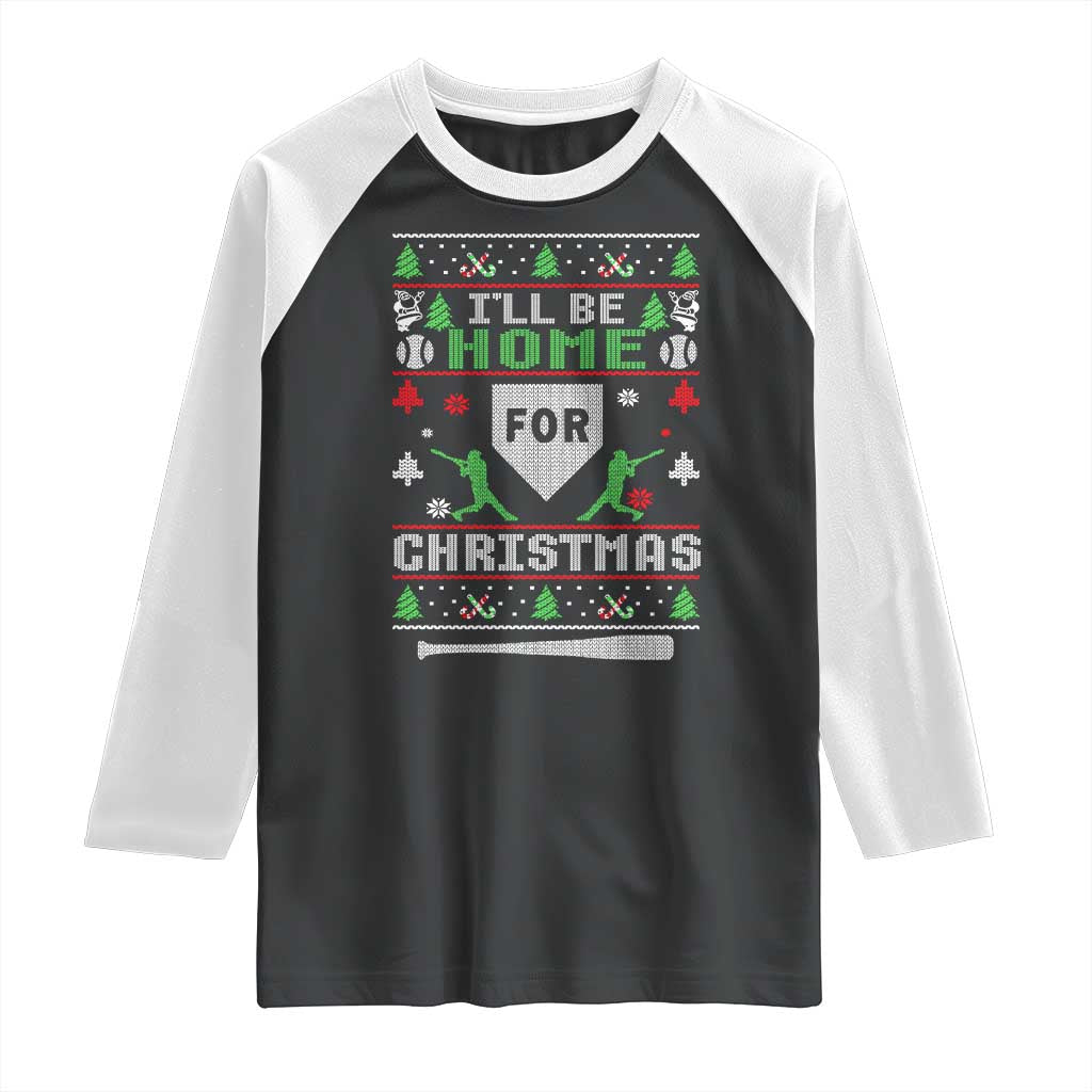 Baseball Ugly Christmas Raglan Shirt I'll Be Home For Xmas - Wonder Print Shop