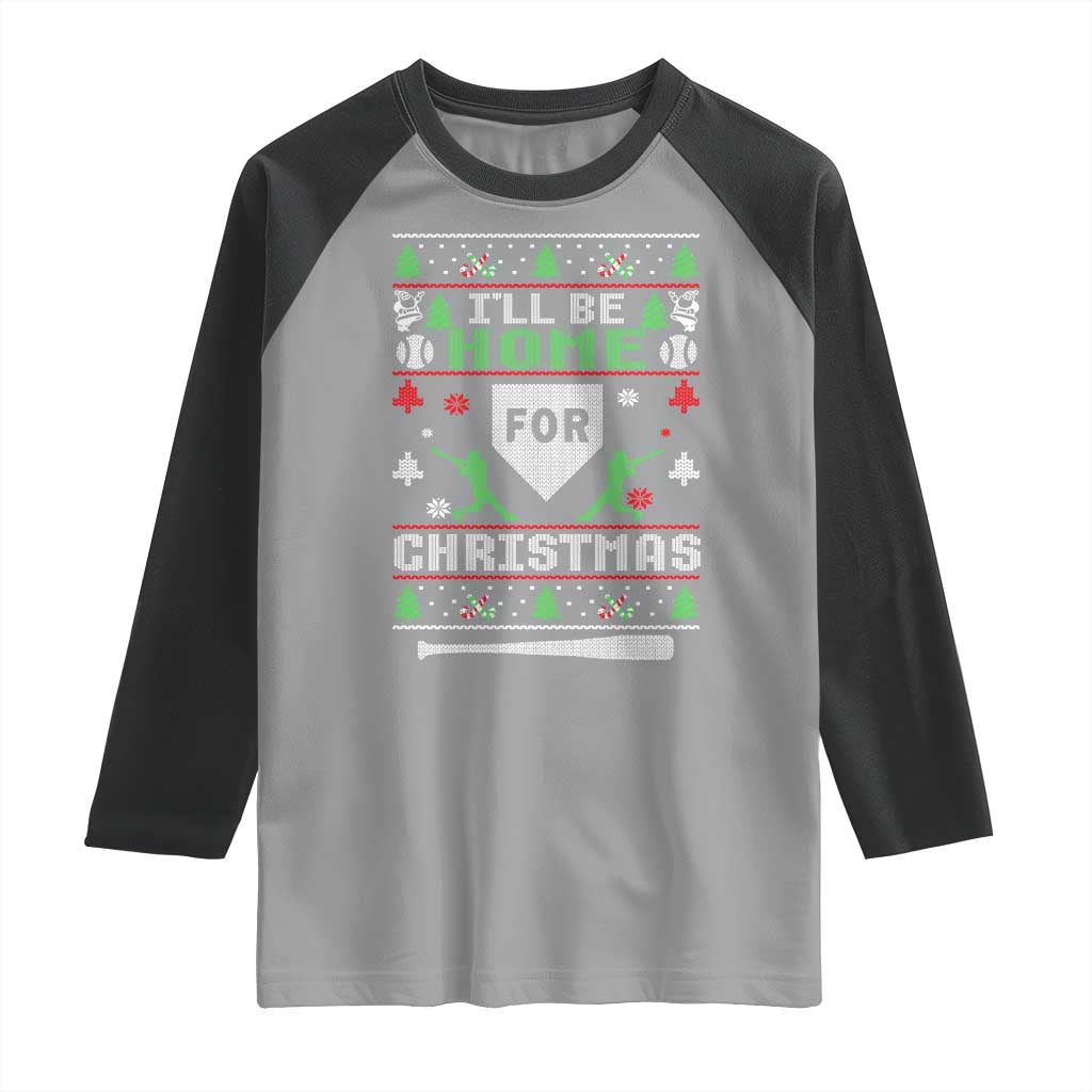 Baseball Ugly Christmas Raglan Shirt I'll Be Home For Xmas - Wonder Print Shop