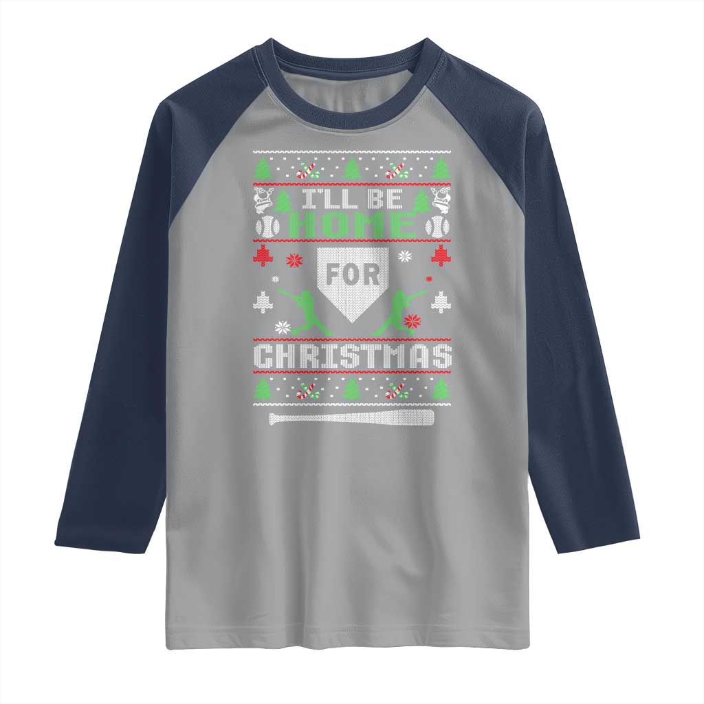 Baseball Ugly Christmas Raglan Shirt I'll Be Home For Xmas - Wonder Print Shop