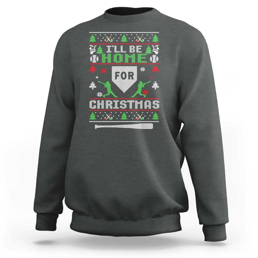 Baseball Ugly Christmas Sweatshirt I'll Be Home For Xmas - Wonder Print Shop