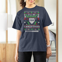 Baseball Ugly Christmas T Shirt For Women I'll Be Home For Xmas - Wonder Print Shop