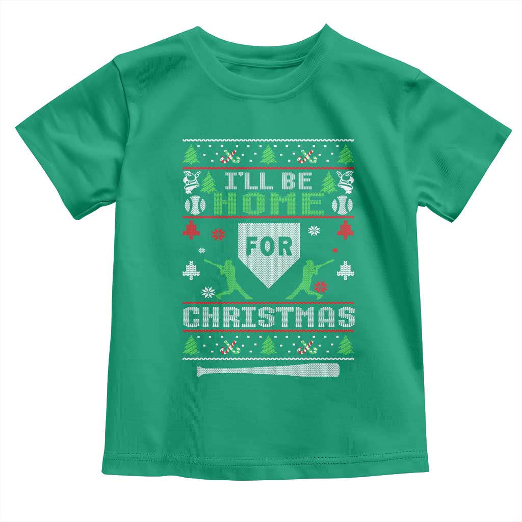 Baseball Ugly Christmas Toddler T Shirt I'll Be Home For Xmas - Wonder Print Shop