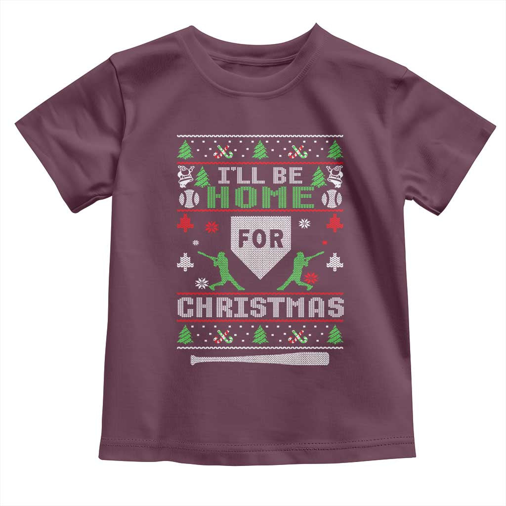 Baseball Ugly Christmas Toddler T Shirt I'll Be Home For Xmas - Wonder Print Shop