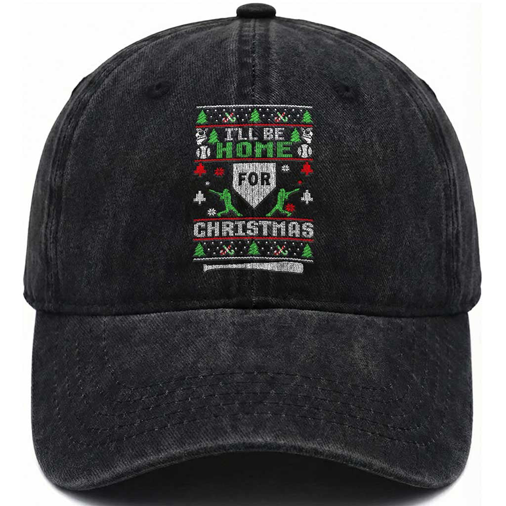 Baseball Ugly Christmas Washed Cotton Baseball Cap I'll Be Home For Xmas