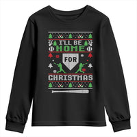 Baseball Ugly Christmas Youth Sweatshirt I'll Be Home For Xmas - Wonder Print Shop