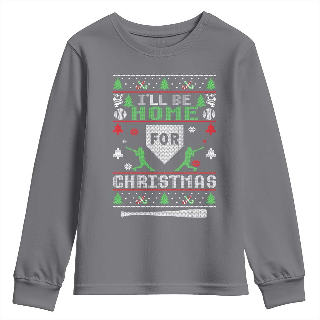 Baseball Ugly Christmas Youth Sweatshirt I'll Be Home For Xmas - Wonder Print Shop