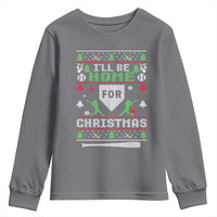 Baseball Ugly Christmas Youth Sweatshirt I'll Be Home For Xmas - Wonder Print Shop