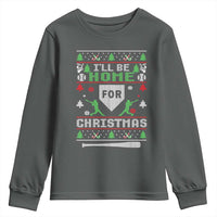 Baseball Ugly Christmas Youth Sweatshirt I'll Be Home For Xmas - Wonder Print Shop