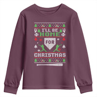 Baseball Ugly Christmas Youth Sweatshirt I'll Be Home For Xmas - Wonder Print Shop