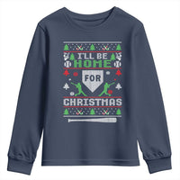 Baseball Ugly Christmas Youth Sweatshirt I'll Be Home For Xmas - Wonder Print Shop