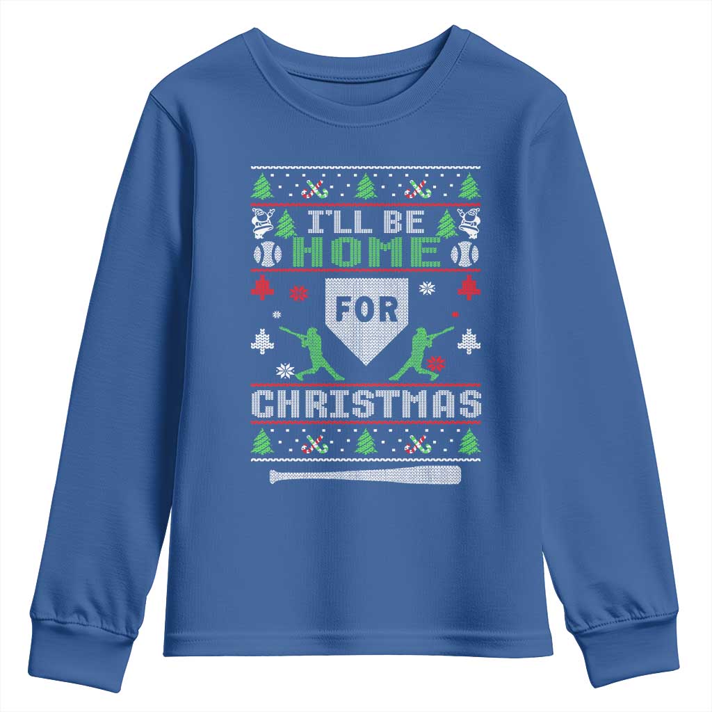 Baseball Ugly Christmas Youth Sweatshirt I'll Be Home For Xmas - Wonder Print Shop