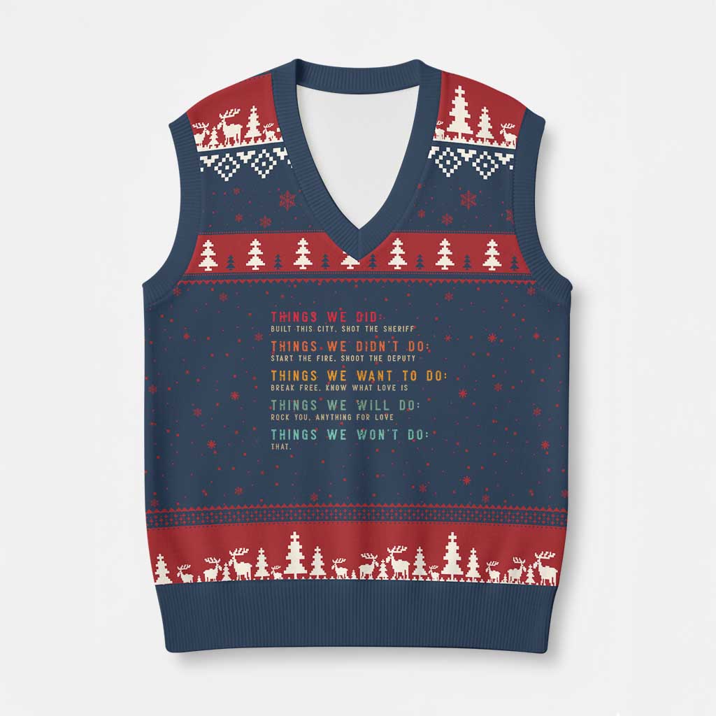 Retro Vintage Things We Did Didnt Want Will Wont Do V-Neck Knit Sweater Vest - Wonder Print Shop