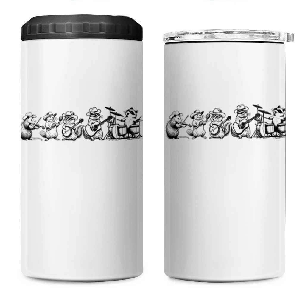 Animal Band 4 in 1 Can Cooler Tumbler Funny Forest Animals Playing Instruments Vintage Music Lovers - Wonder Print Shop