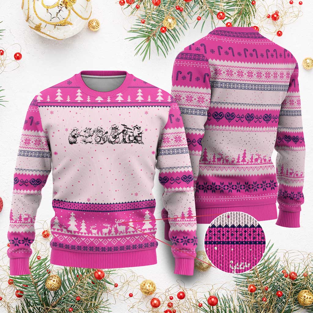 Animal Band Ugly Christmas Sweater Funny Forest Animals Playing Instruments Vintage Music Lovers - Wonder Print Shop