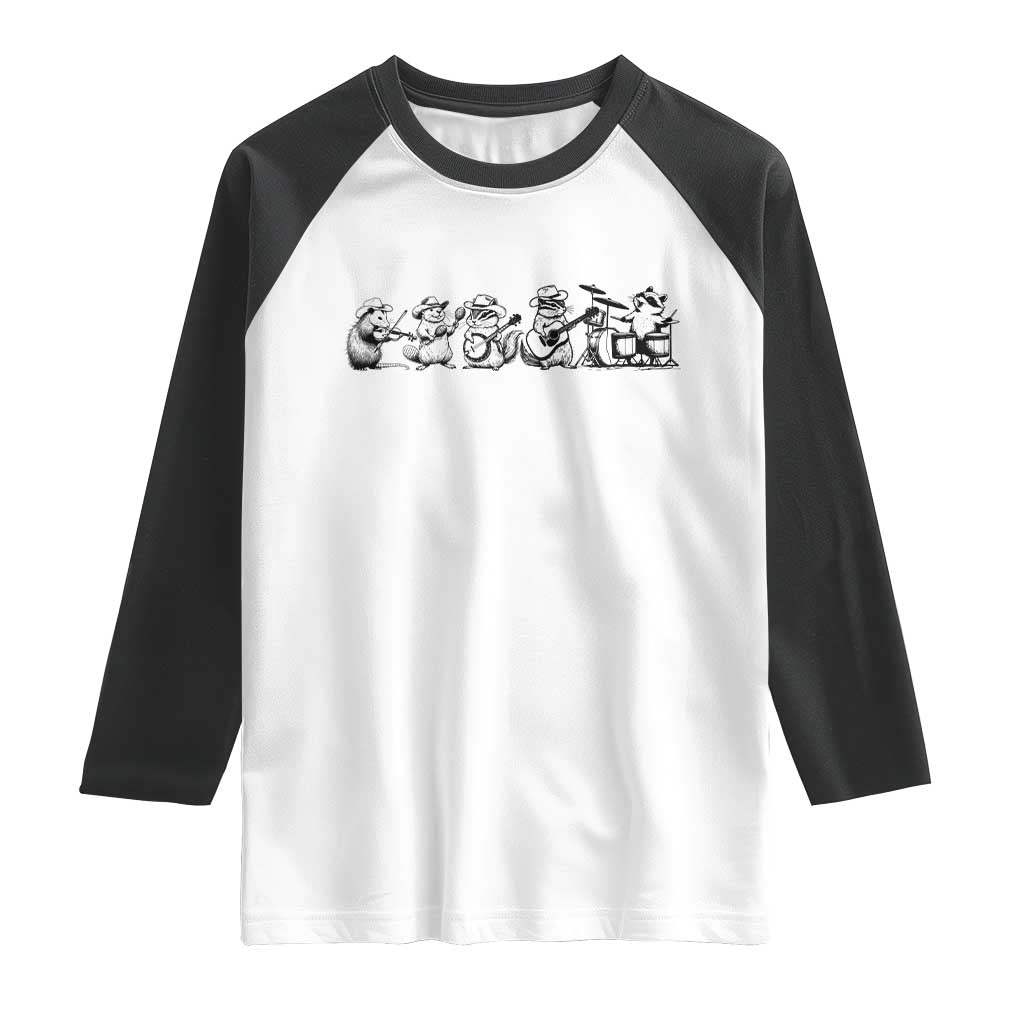 Animal Band Raglan Shirt Funny Forest Animals Playing Instruments Vintage Music Lovers - Wonder Print Shop