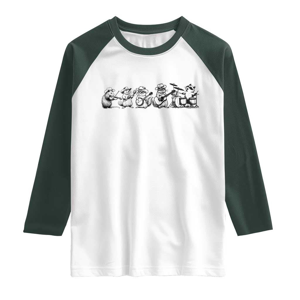 Animal Band Raglan Shirt Funny Forest Animals Playing Instruments Vintage Music Lovers - Wonder Print Shop