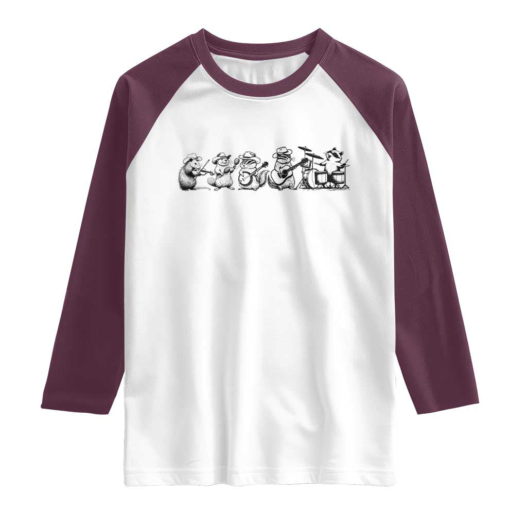Animal Band Raglan Shirt Funny Forest Animals Playing Instruments Vintage Music Lovers - Wonder Print Shop