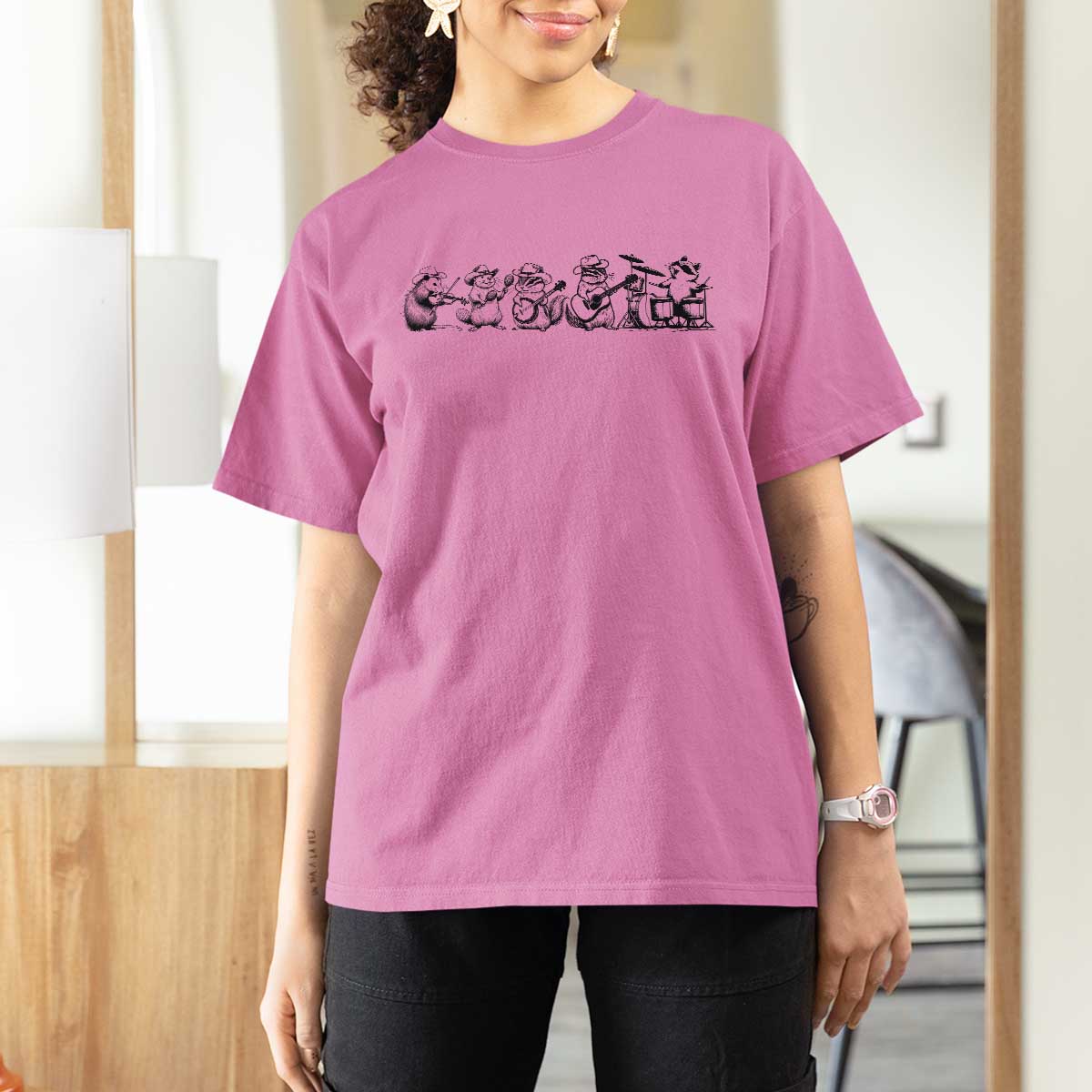 Animal Band T Shirt For Women Funny Forest Animals Playing Instruments Vintage Music Lovers - Wonder Print Shop