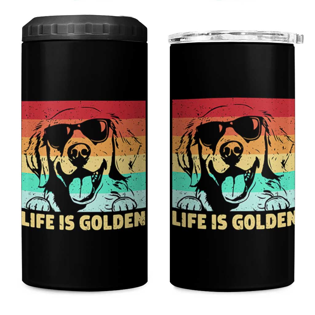Golden Retriever Dog 4 in 1 Can Cooler Tumbler Life is Golden Retro Vintage - Wonder Print Shop