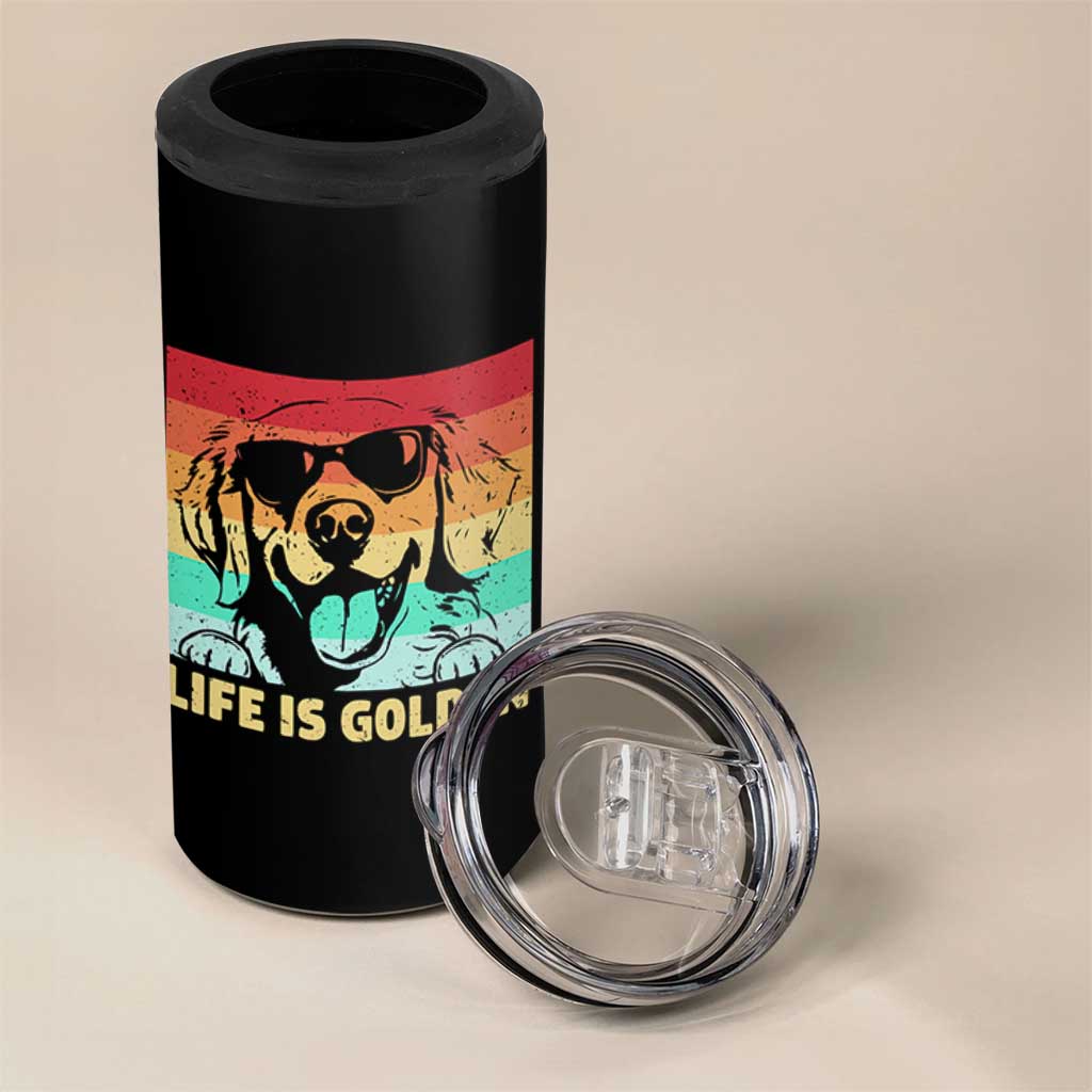 Golden Retriever Dog 4 in 1 Can Cooler Tumbler Life is Golden Retro Vintage - Wonder Print Shop