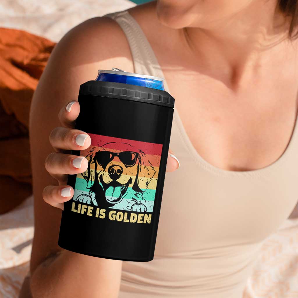 Golden Retriever Dog 4 in 1 Can Cooler Tumbler Life is Golden Retro Vintage - Wonder Print Shop