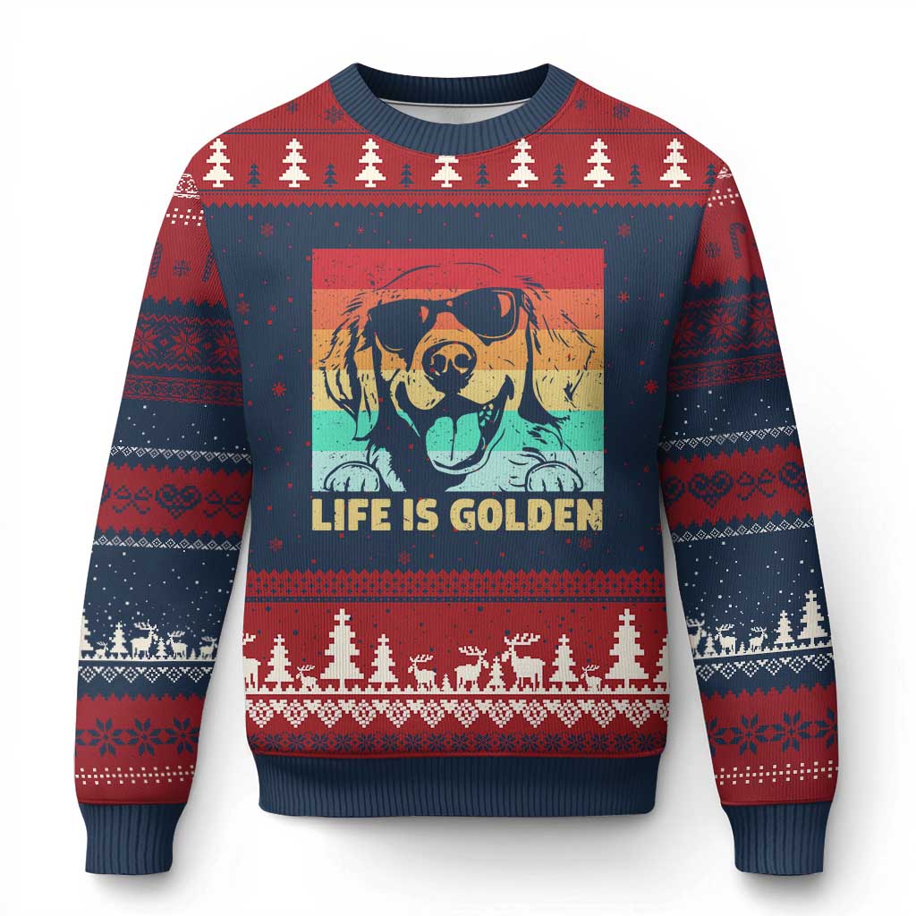 Golden Retriever Dog Ugly Christmas Sweater Life is Golden Retro Vintage - Wonder Print Shop
