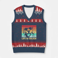 Golden Retriever Dog V-Neck Knit Sweater Vest Life is Golden Retro Vintage - Wonder Print Shop
