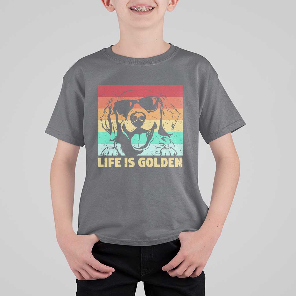 Golden Retriever Dog T Shirt For Kid Life is Golden Retro Vintage - Wonder Print Shop