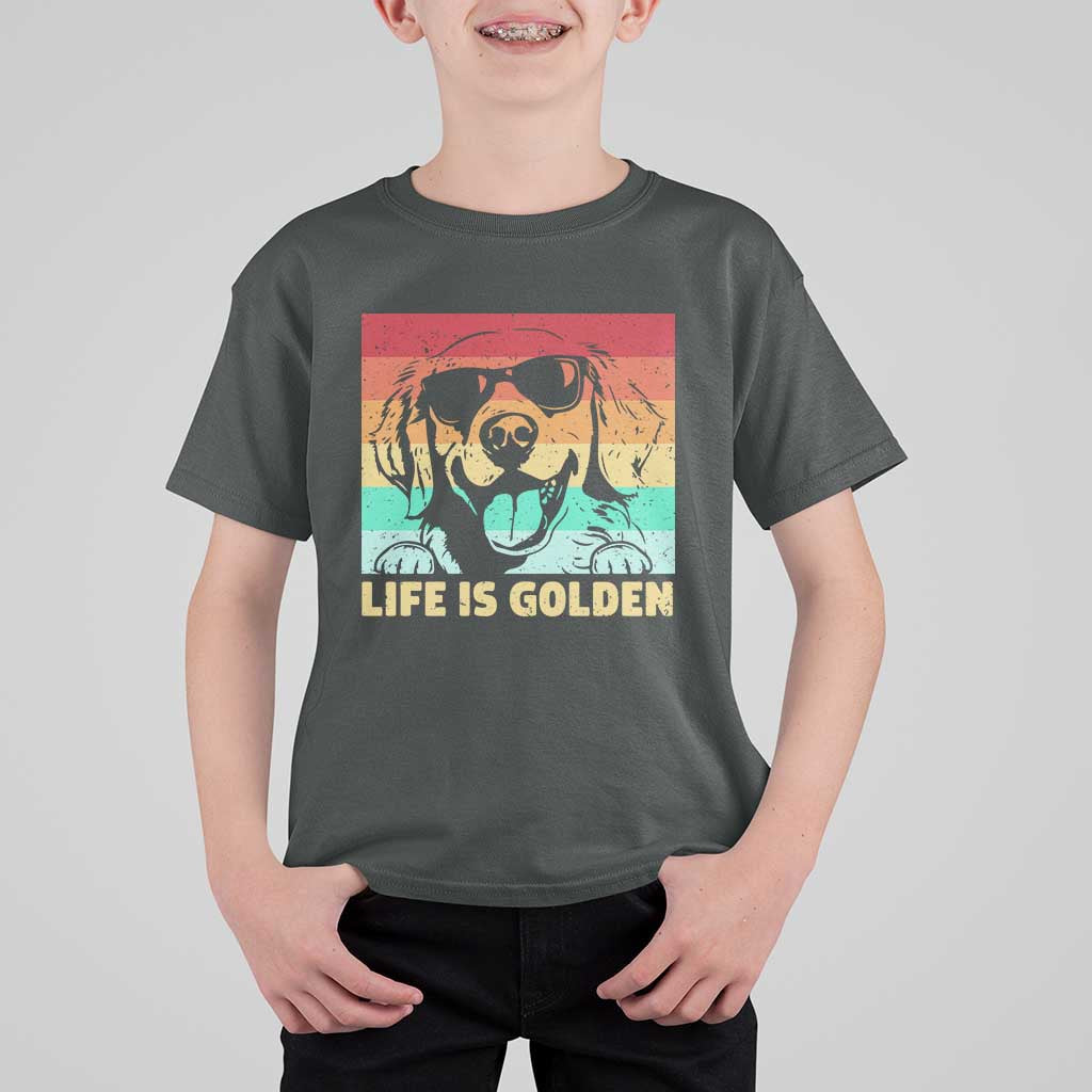 Golden Retriever Dog T Shirt For Kid Life is Golden Retro Vintage - Wonder Print Shop