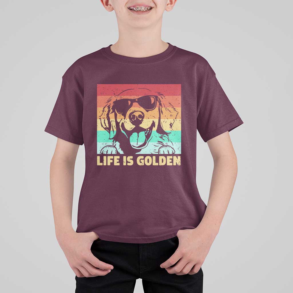 Golden Retriever Dog T Shirt For Kid Life is Golden Retro Vintage - Wonder Print Shop