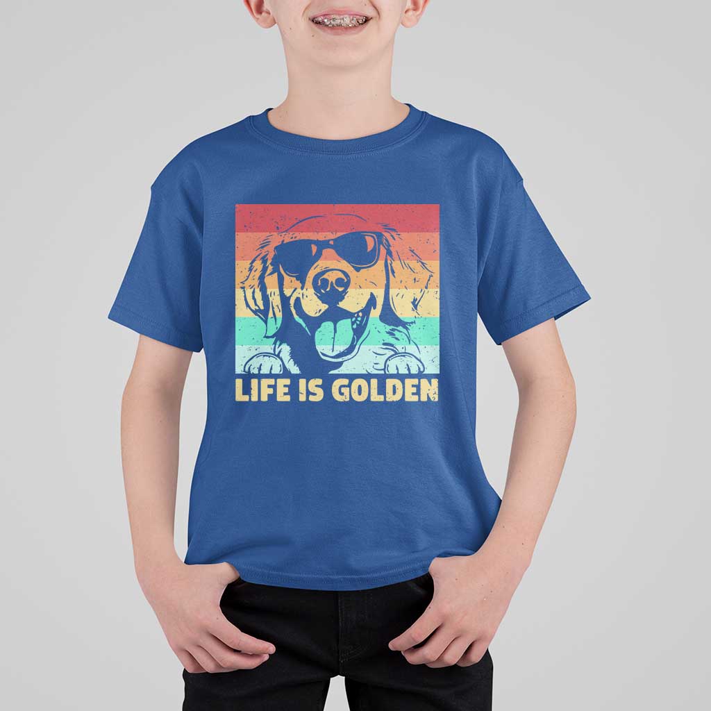 Golden Retriever Dog T Shirt For Kid Life is Golden Retro Vintage - Wonder Print Shop
