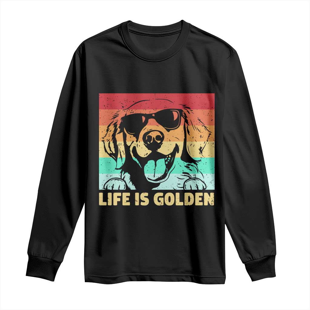 Golden Retriever Dog Long Sleeve Shirt Life is Golden Retro Vintage - Wonder Print Shop
