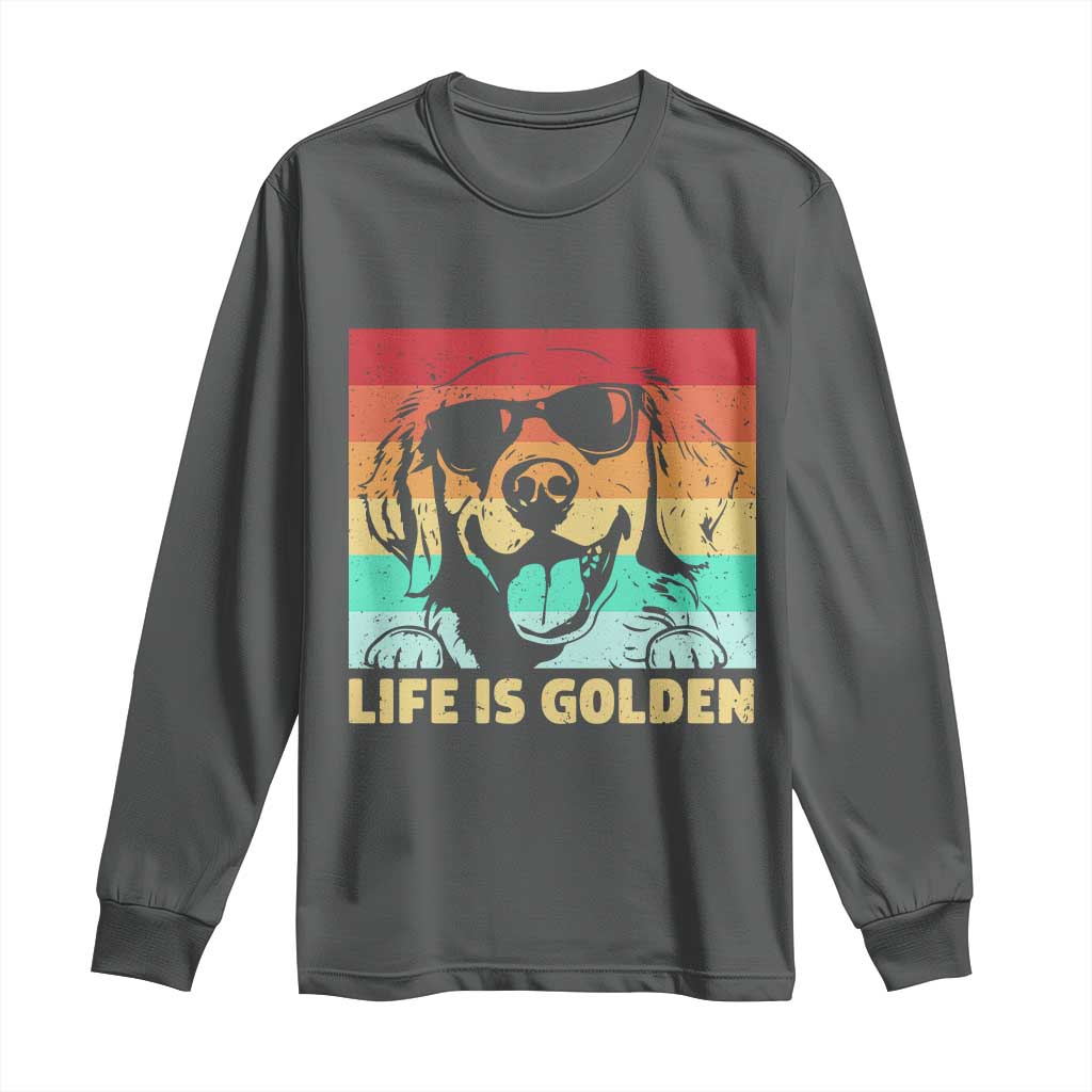 Golden Retriever Dog Long Sleeve Shirt Life is Golden Retro Vintage - Wonder Print Shop