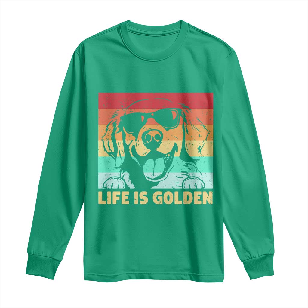Golden Retriever Dog Long Sleeve Shirt Life is Golden Retro Vintage - Wonder Print Shop