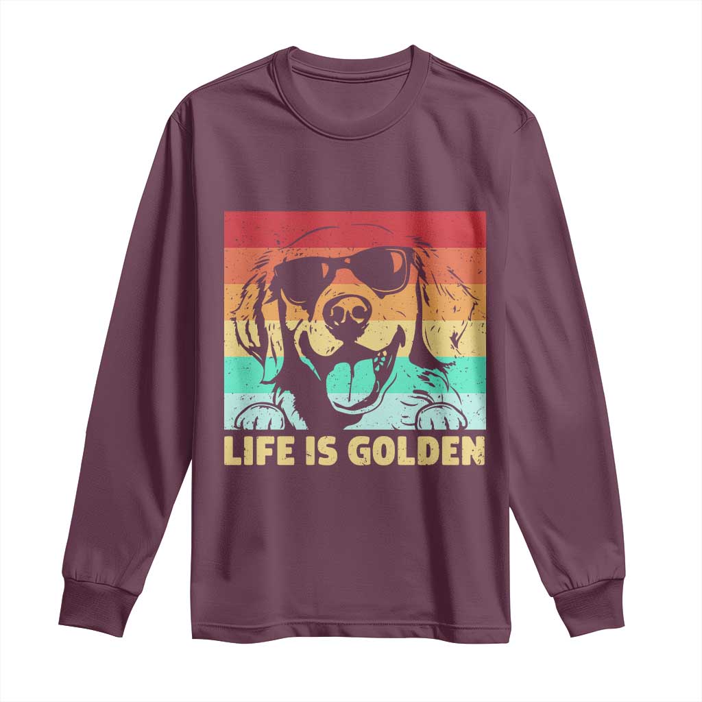 Golden Retriever Dog Long Sleeve Shirt Life is Golden Retro Vintage - Wonder Print Shop