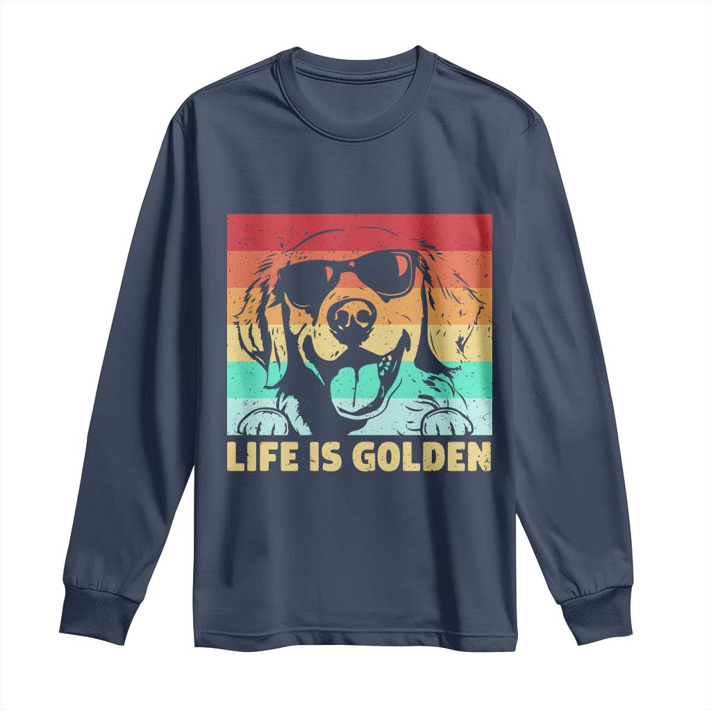 Golden Retriever Dog Long Sleeve Shirt Life is Golden Retro Vintage - Wonder Print Shop