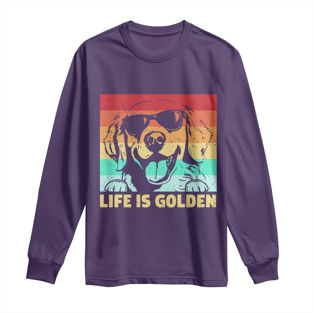Golden Retriever Dog Long Sleeve Shirt Life is Golden Retro Vintage - Wonder Print Shop