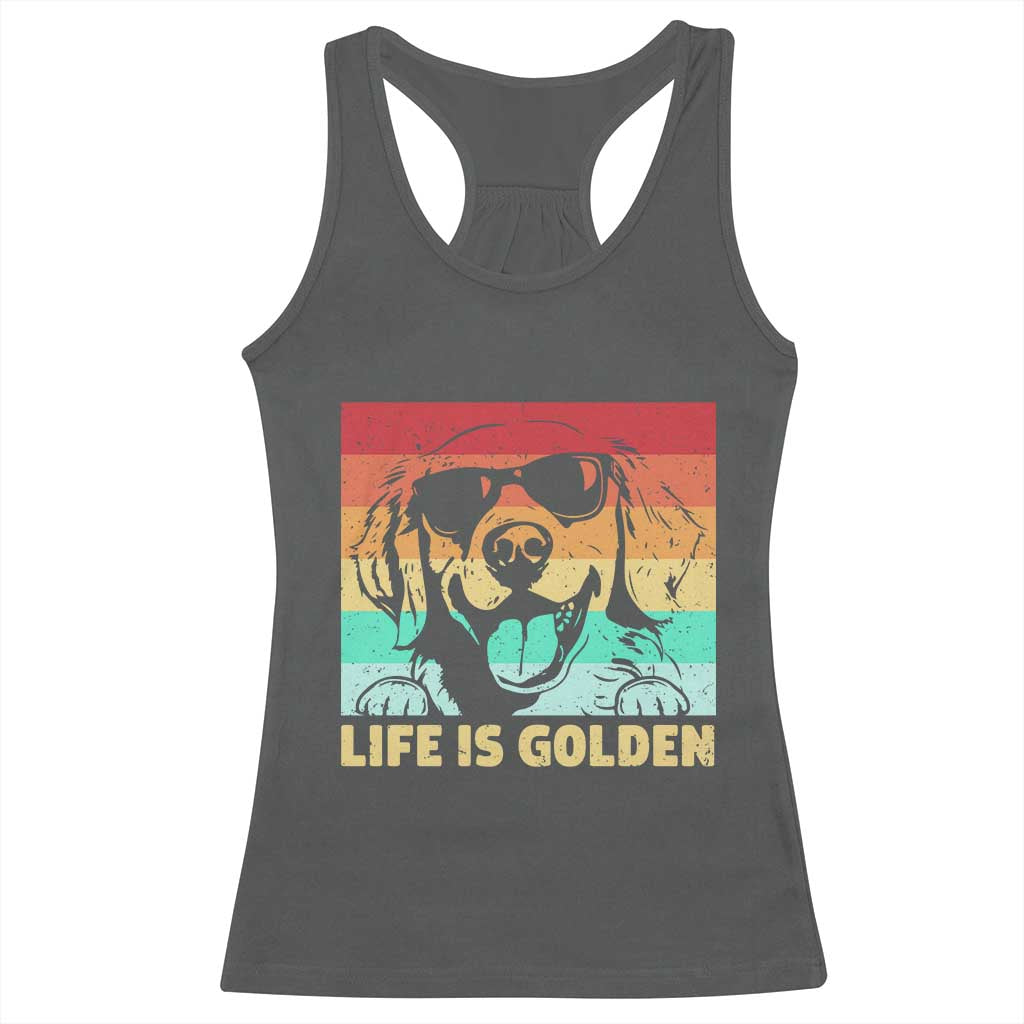 Golden Retriever Dog Racerback Tank Top Life is Golden Retro Vintage - Wonder Print Shop