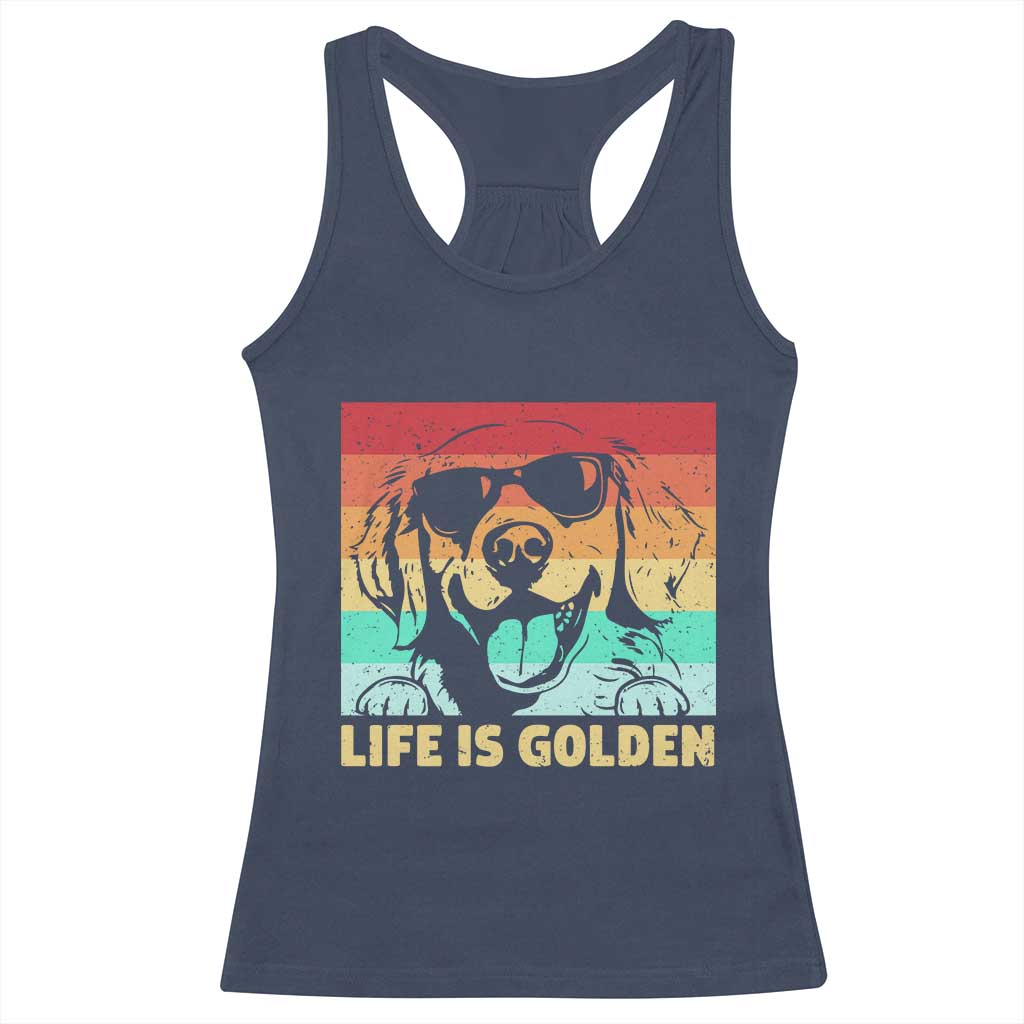 Golden Retriever Dog Racerback Tank Top Life is Golden Retro Vintage - Wonder Print Shop
