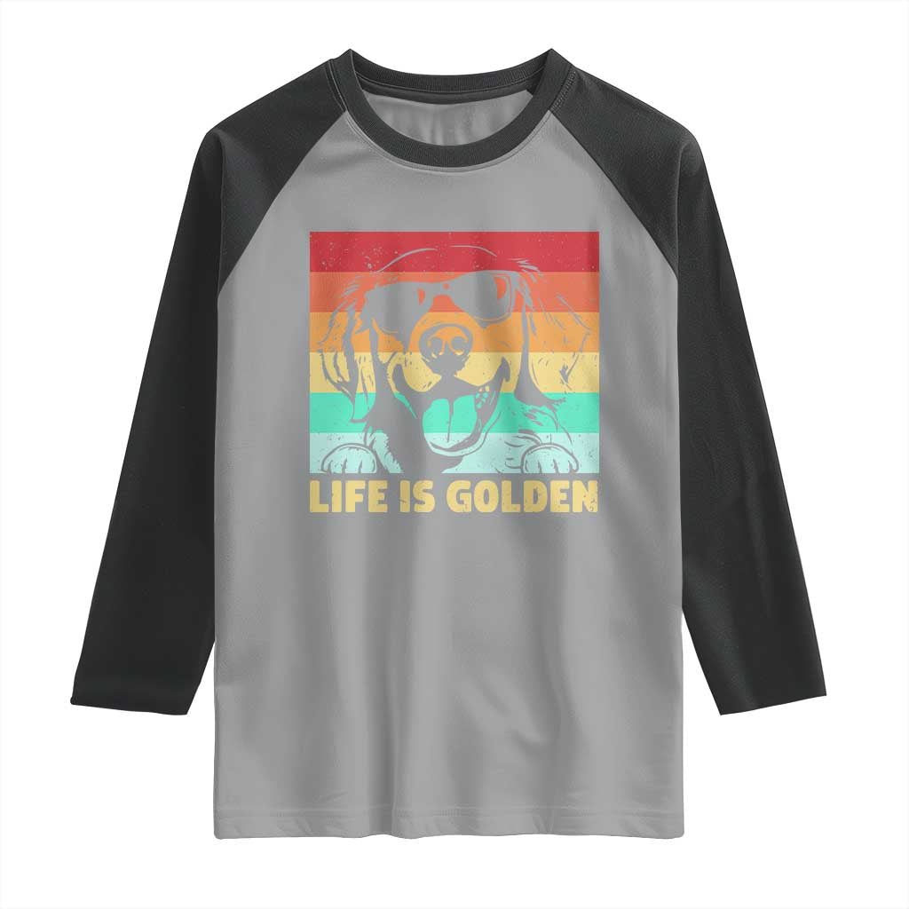 Golden Retriever Dog Raglan Shirt Life is Golden Retro Vintage - Wonder Print Shop