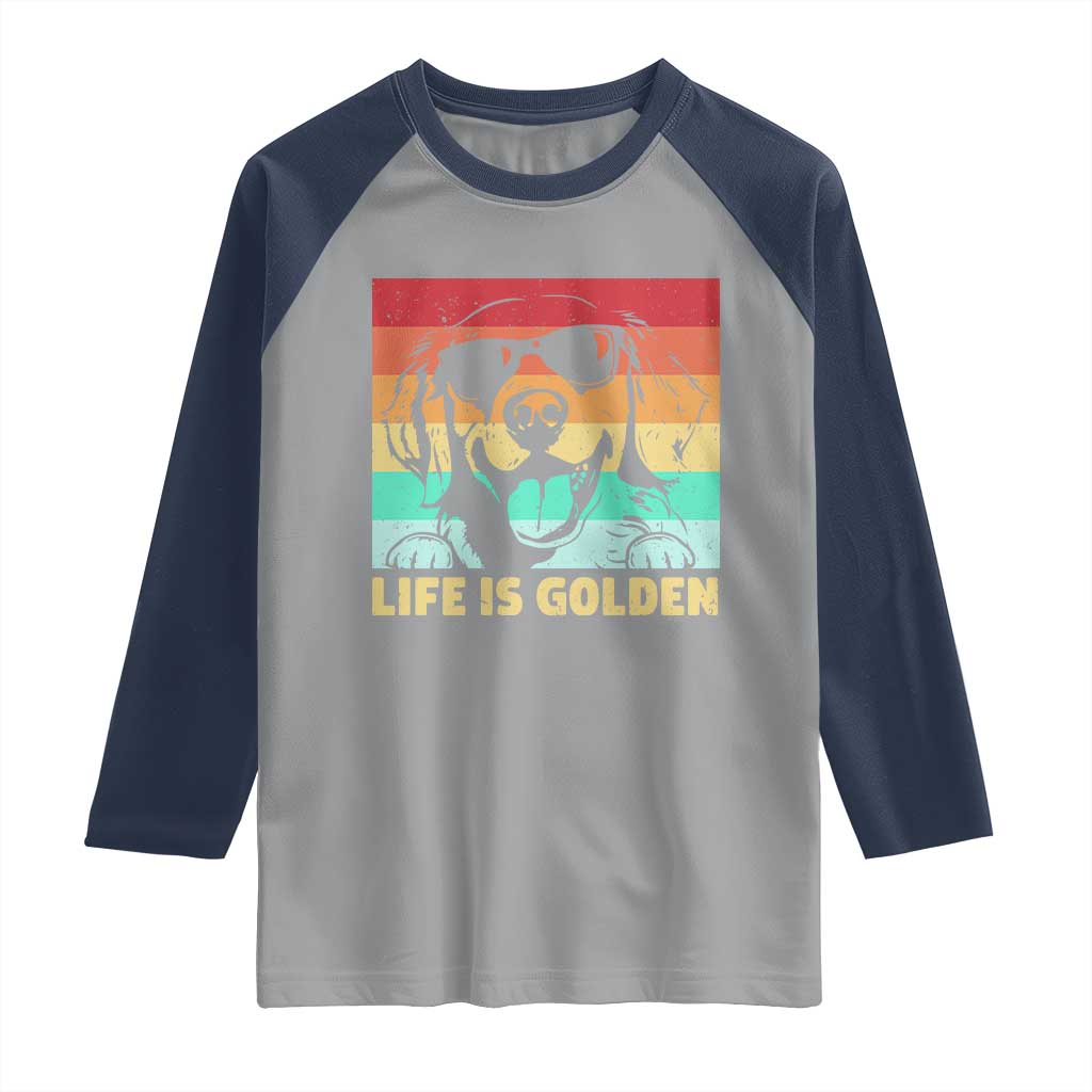 Golden Retriever Dog Raglan Shirt Life is Golden Retro Vintage - Wonder Print Shop
