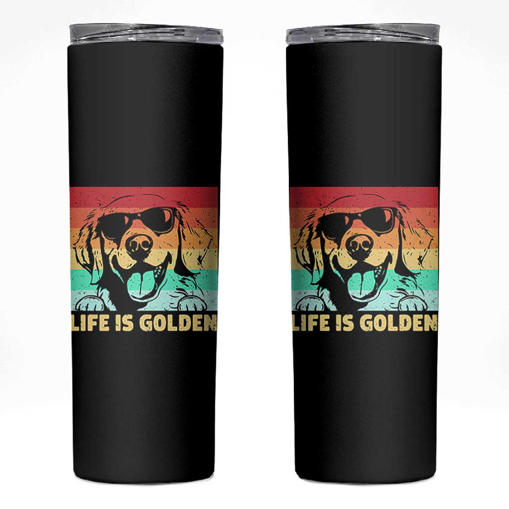 Golden Retriever Dog Skinny Tumbler Life is Golden Retro Vintage - Wonder Print Shop