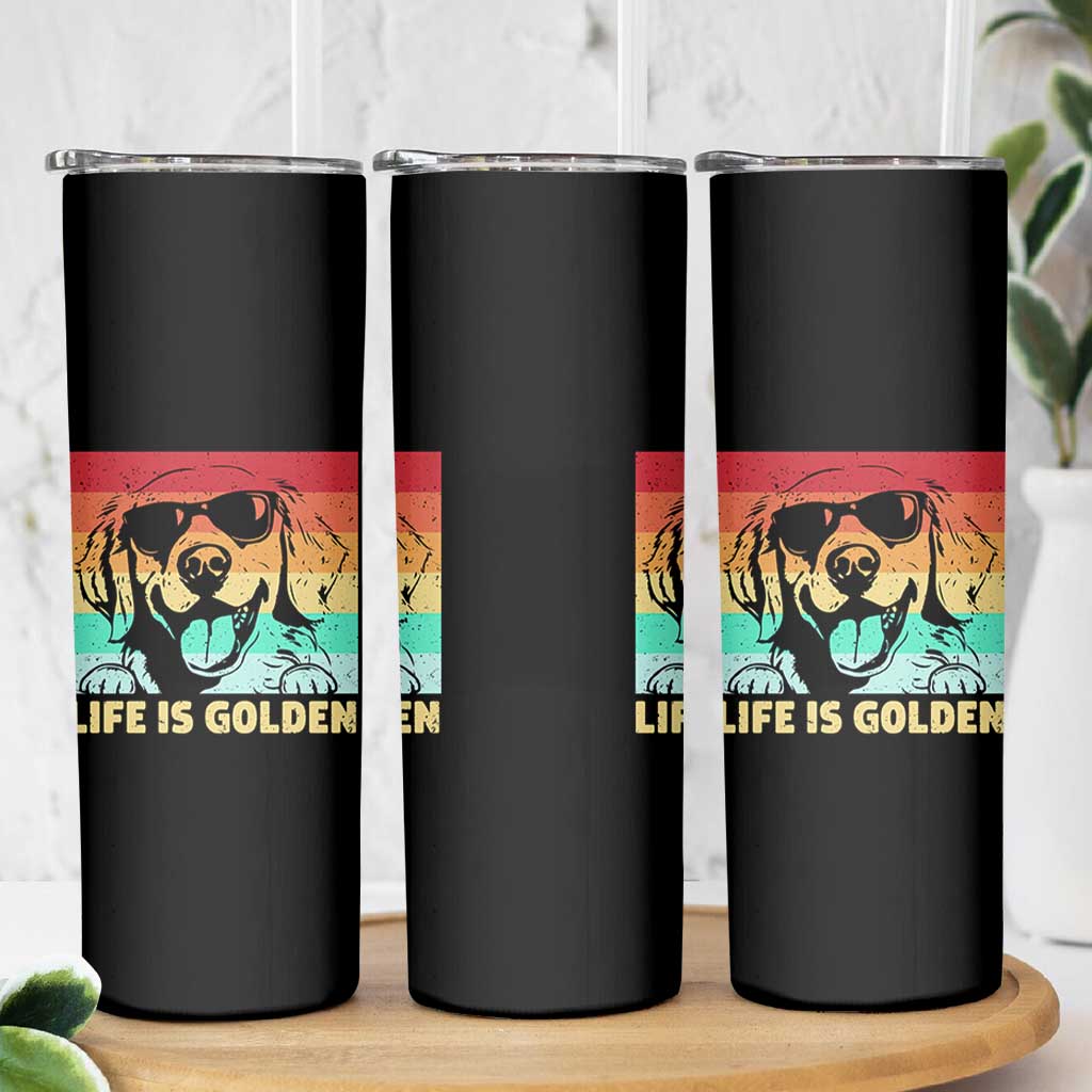 Golden Retriever Dog Skinny Tumbler Life is Golden Retro Vintage - Wonder Print Shop