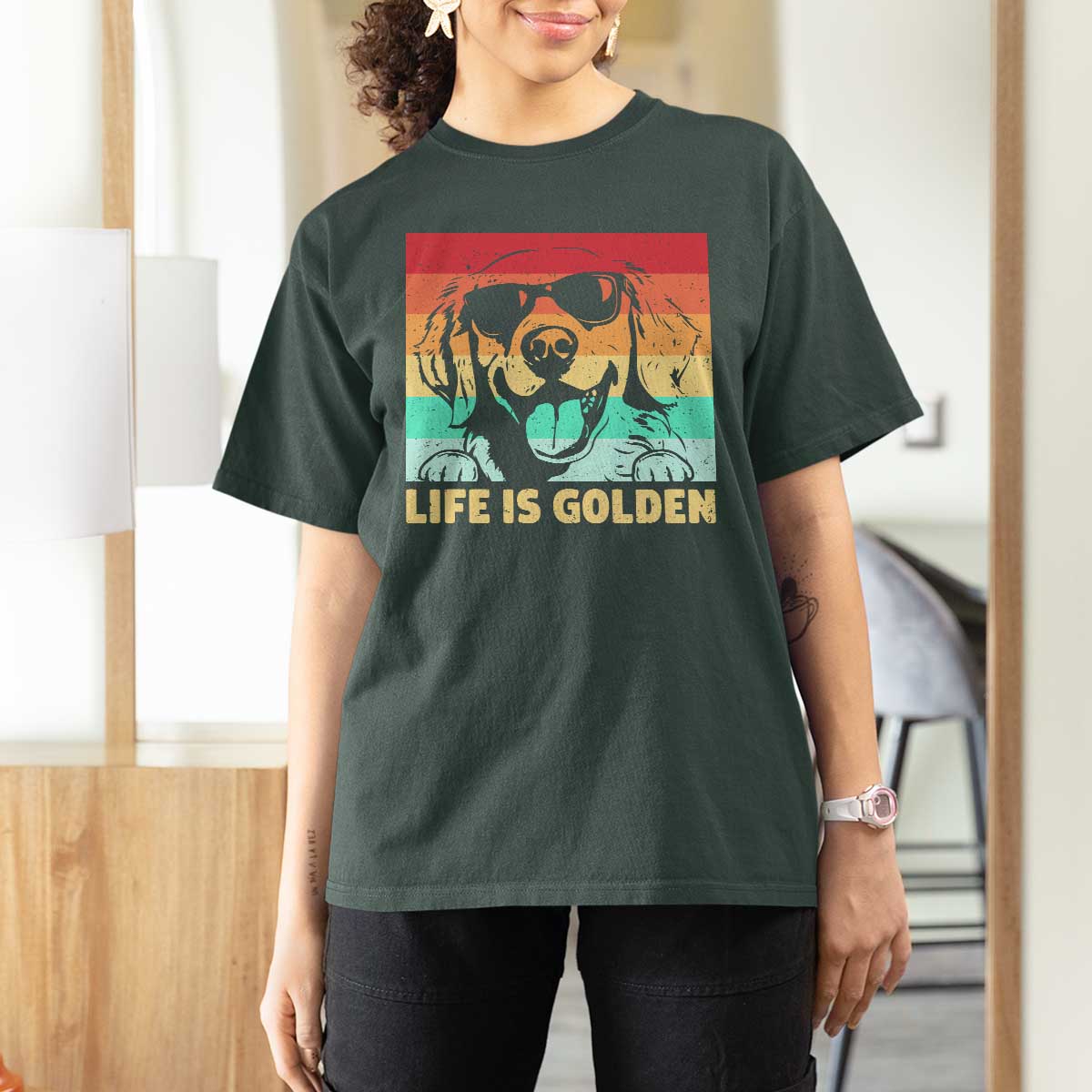 Golden Retriever Dog T Shirt For Women Life is Golden Retro Vintage - Wonder Print Shop